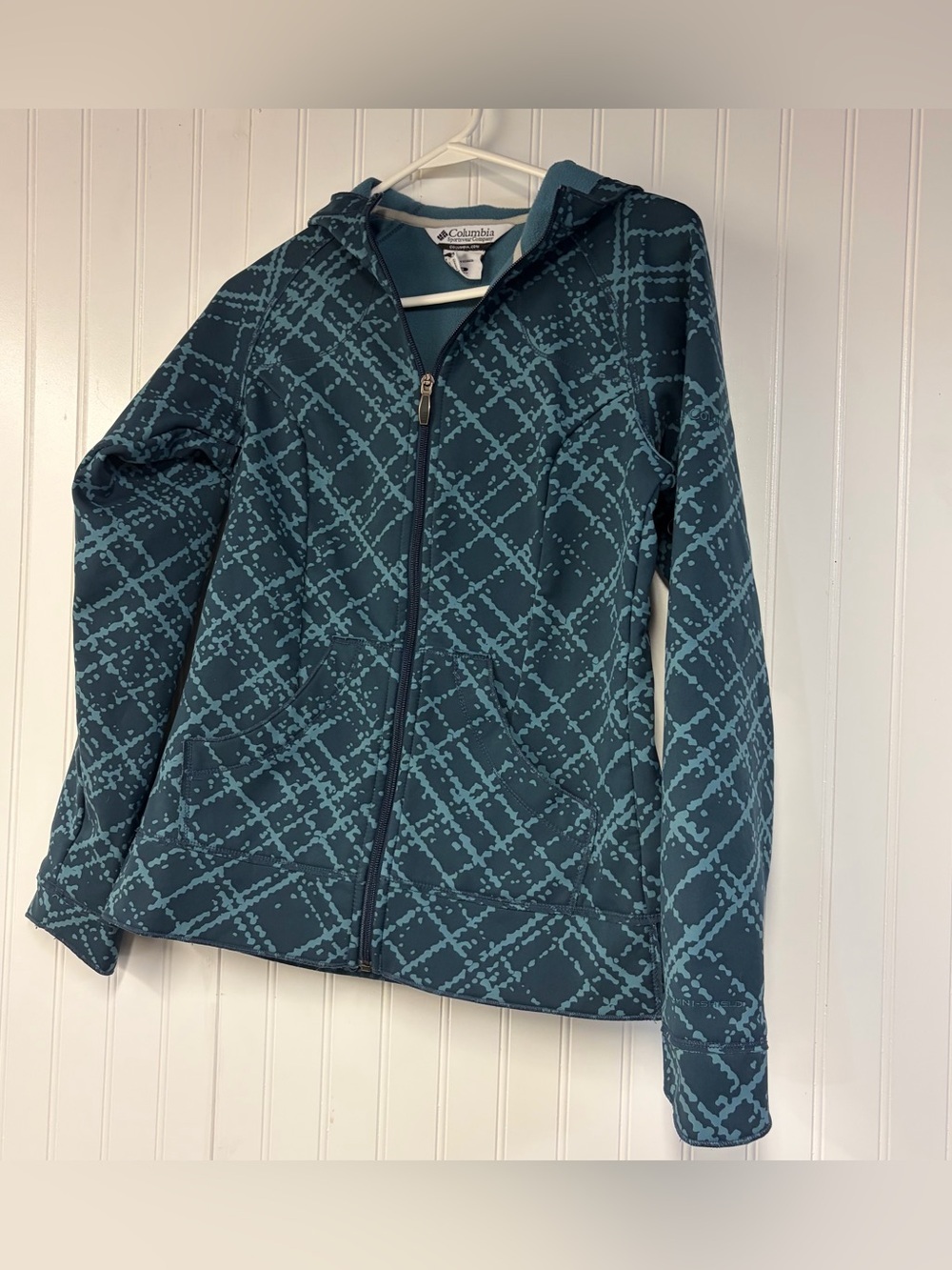Columbia Teal Patterned Full-Zip Hoodie Jacket Small